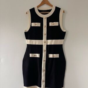 Endless Rose (Anthropologie) SIZE XL Black and Cream Buttoned Mini Dress